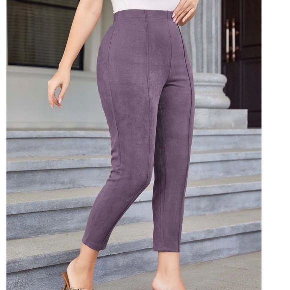 Plus Rust Brown Vegan Suede High Waisted Fitted Skinny Pants - Picture 11 of 13